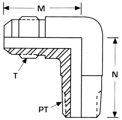 Stainless Steel Adapters, Male NPT To Male JIC 37 deg Flare, 90 deg Elbow