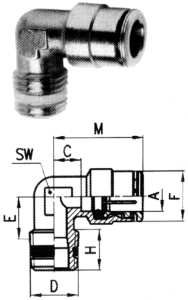 Brass Push>Connect Metric Tube Fittings, Tube To Male Universal BSPP/BSPT, 90 deg Elbow