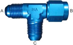 Aluminum Adapters, Male JIC 37 deg Flare Run & Branch To Female JIC 37 deg Flare Swivel Run, Tee