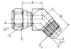 Steel Adapters, Female JIC 37 deg Flare Swivel To Male JIC 37 deg Flare, 45 deg Elbow