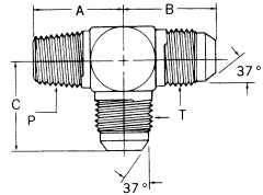 Steel Adapters, Male NPT Run To Male JIC 37 deg Flare Run & Branch, Tee