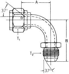 Steel Adapters, Female JIC 37 deg Flare Swivel To Male JIC 37 deg Flare, 90 deg Bent Tube (For pressures thru 4 Heavy Spiral Hose)