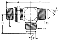 Steel Adapters, Male SAE O-Ring Boss (Straight Thread O-Ring) Run To Male JIC 37 deg Flare Run & Branch, Tee