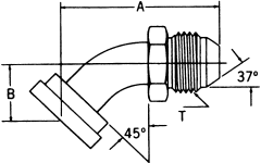 Steel Adapters, Code 62 Split Flange To Male JIC 37 deg Flare, 45 deg Elbow