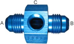 Blue Anodized Aluminum In-Line Fuel Pressure Adapters, Male JIC 37 deg Flare Run To Female NPT Branch, Tee