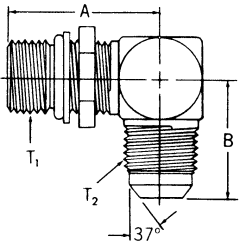 Steel Adapters, Male SAE O-Ring Boss (Straight Thread O-Ring) To Male JIC 37 deg Flare, 90 deg Elbow