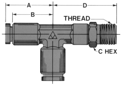 Brass Push-In Tube Fittings, Tube to Male NPT Swivel, Run Tee