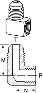 Brass Adapters, Female NPT To Male SAE 45 deg Flare, 90 deg Elbow