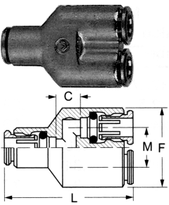 Brass Push>Connect Tube ''Y'' Unions