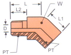 Stainless Steel Adapters, Male NPT To Female NPT, 45 deg Elbow