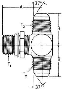 Steel Adapters, Male SAE O-Ring Boss (Straight Thread O-Ring) Branch To Male JIC 37 deg Flare Run, Tee