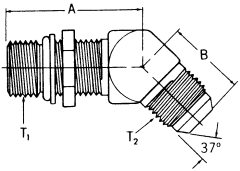 Steel Adapters, Male SAE O-Ring Boss (Straight Thread O-Ring) To Male JIC 37 deg Flare, 45 deg Elbow