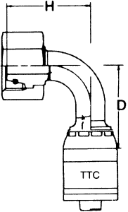 Global TTC 1 & 2 Wire Braid Stainless Steel Crimp Fittings, Female DIN Universal Swivel, 90 deg Elbow