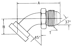 Steel Adapters, Code 61 Split Flange To Male JIC 37 deg Flare, 45 deg Elbow (For pressures thru 4 Light Spiral Hose)