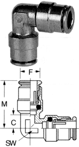 Brass Push>Connect Tube 90 deg Elbow Unions