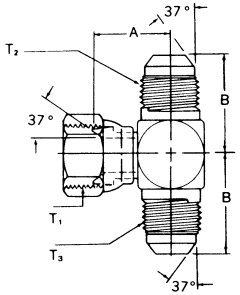 Steel Adapters, Female JIC 37 deg Flare Swivel Branch To Male JIC 37 deg Flare Run, Tee