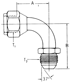 Steel Adapters, Female JIC 37 deg Flare Swivel To Male JIC 37 deg Flare, 90 deg Bent Tube (For pressures thru 4 Light Spiral Hose)