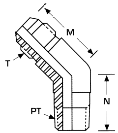 Stainless Steel Adapters, Male NPT To Male JIC 37 deg Flare, 45 deg Elbow