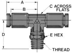 Brass Push-In Tube Fittings, Tube to Male NPT Swivel, Branch Tee