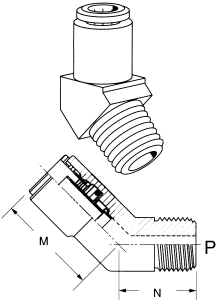 Brass Push>Connect Air Brake Tube Fittings, Tube To Male NPT, 45 deg Elbow