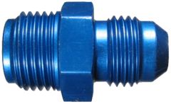 Blue Anodized Aluminum Fuel Pump Adapters, Male JIC 37 deg Flare To Male Inverted Flare, Straight