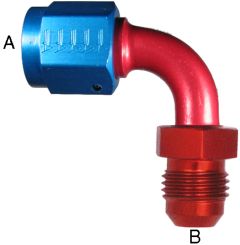 Aluminum Adapters, Female JIC 37 deg Flare Swivel To Male JIC 37 deg Flare, 90 deg Elbow