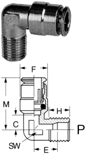 Brass Push>Connect Tube Fittings, Tube To Male NPT, 90 deg Elbow