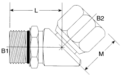 Steel Adapters, Male SAE O-Ring Boss (Straight Thread O-Ring) To Female JIC 37 deg Flare Swivel, 45 deg Elbow