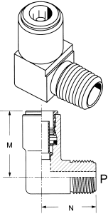 Brass Push>Connect Air Brake Tube Fittings, Tube To Male NPT, 90 deg Elbow