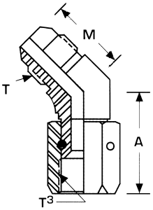 Stainless Steel Adapters, Male JIC 37 deg Flare To Female JIC 37 deg Flare Swivel, 45 deg Elbow